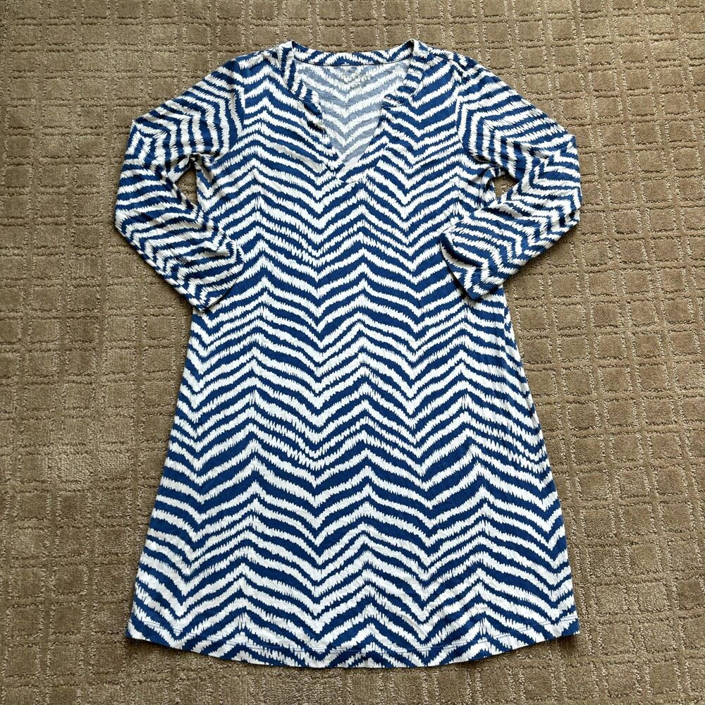 Lilly Pulitzer 100% Pima Cotton V Neck Dress Size Small Blue White Summer Resort